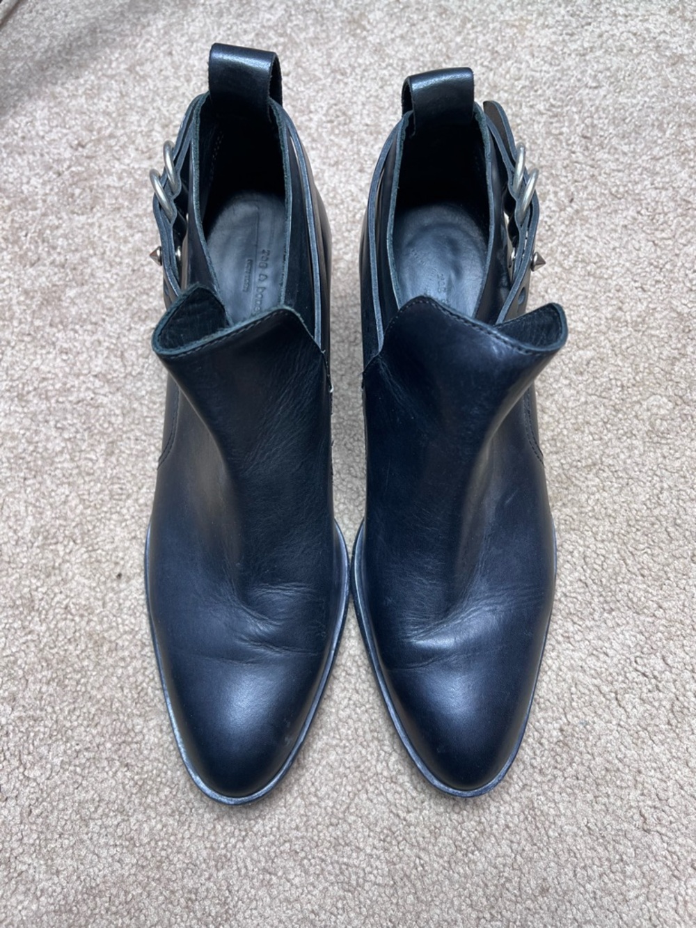 rag & bone Black Leather Ankle Booties with Buckle Detail